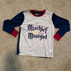 Harry Potter long sleeve shirt, “Mischief Managed” design on front; size Small